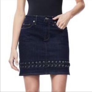Good American The Lace Up  Denim Skirt Dark Wash 4